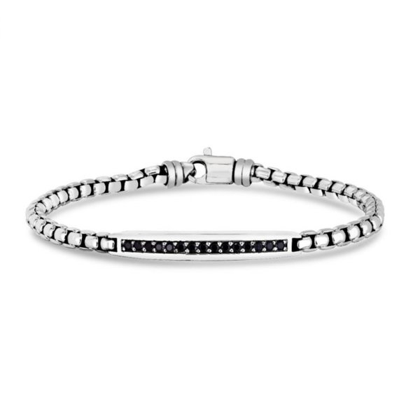 Men's Box Link Black Spinel Bracelet - Picture 1 of 2